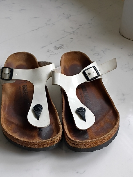 Birkenstock Shoes - Birkenstock White Toe-Post Sandals with Buckle